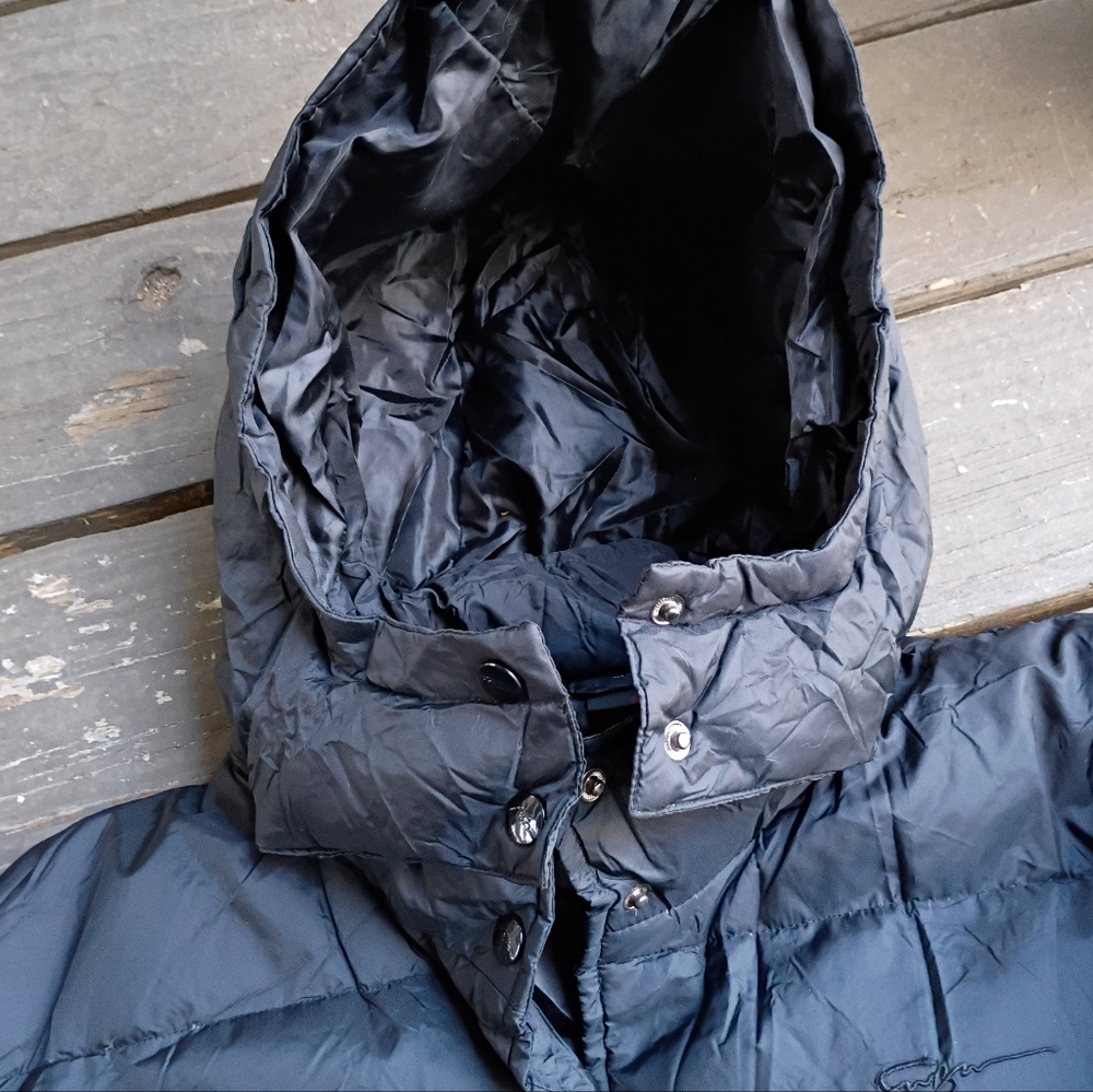 FUBU Vintage Women's Puffer Trench Black Hooded Coat Size Small - Picture 4 of 9